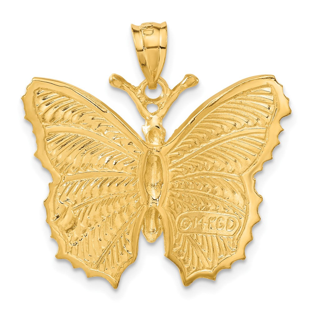 Alternate view of the 14k Yellow Gold Textured Butterfly Pendant, 28mm (1 1/8 inch) by The Black Bow Jewelry Co.