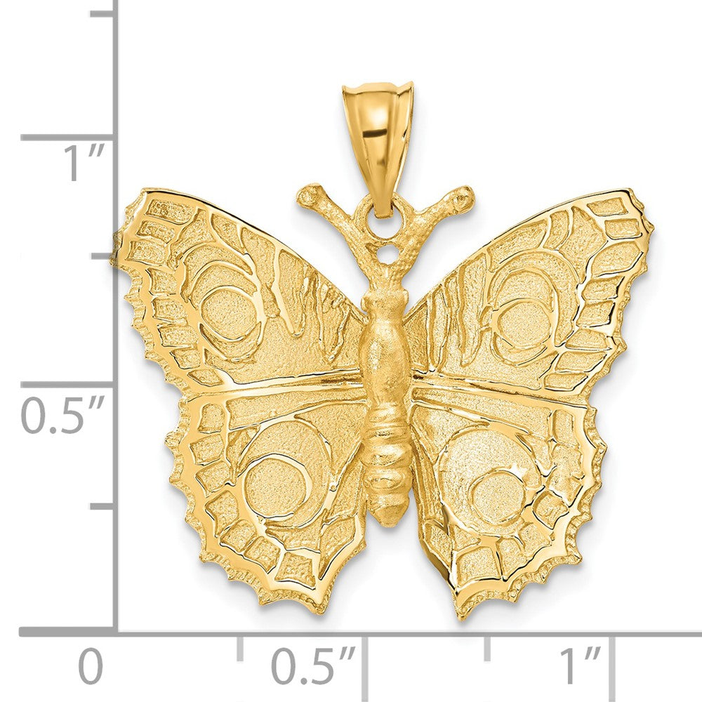 Alternate view of the 14k Yellow Gold Textured Butterfly Pendant, 28mm (1 1/8 inch) by The Black Bow Jewelry Co.