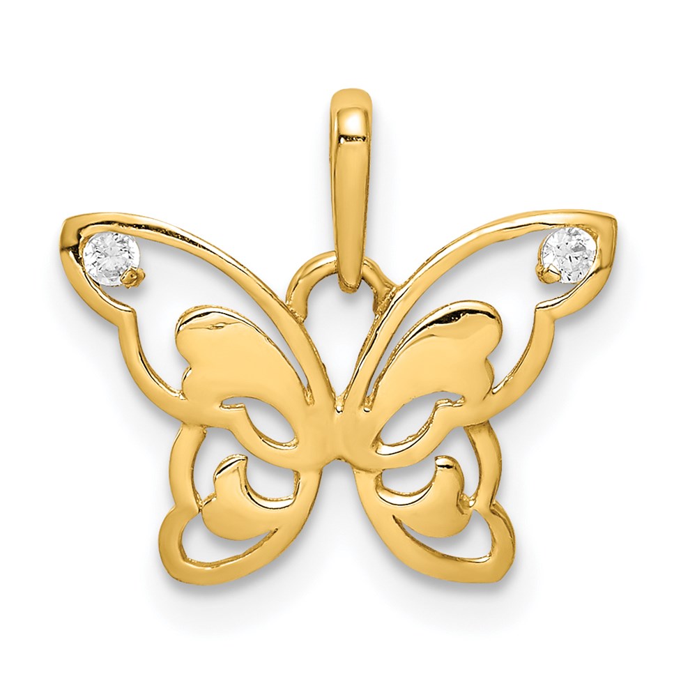 14k Yellow Gold & CZ Polished Butterfly Pendant, 16mm (5/8 inch), Item P26696 by The Black Bow Jewelry Co.