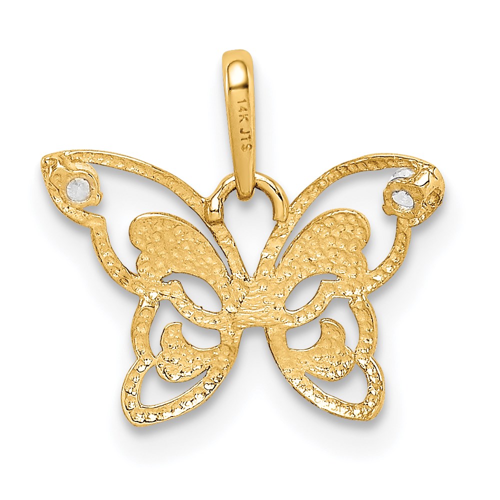 Alternate view of the 14k Yellow Gold & CZ Polished Butterfly Pendant, 16mm (5/8 inch) by The Black Bow Jewelry Co.