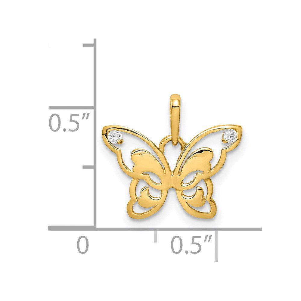 Alternate view of the 14k Yellow Gold & CZ Polished Butterfly Pendant, 16mm (5/8 inch) by The Black Bow Jewelry Co.