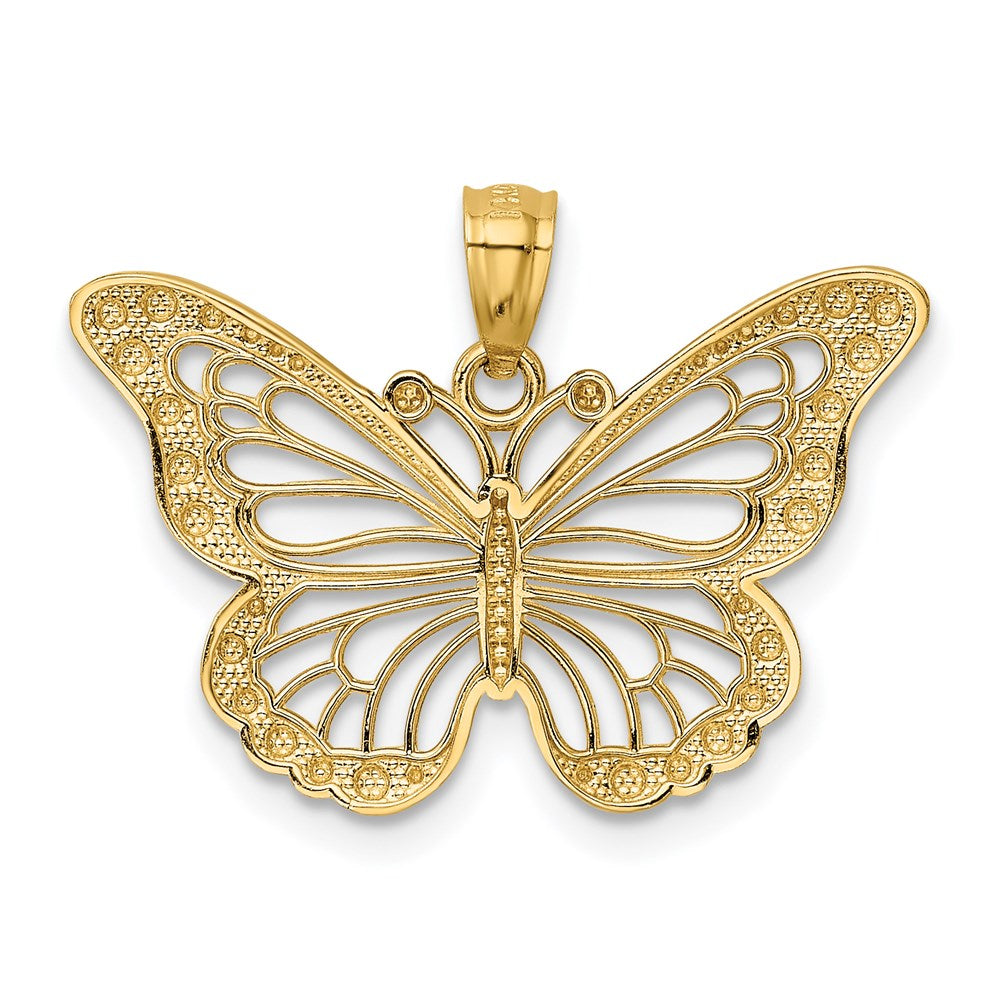 Alternate view of the 14k Yellow Gold with White Rhodium Ornate Butterfly Pendant, 26mm by The Black Bow Jewelry Co.