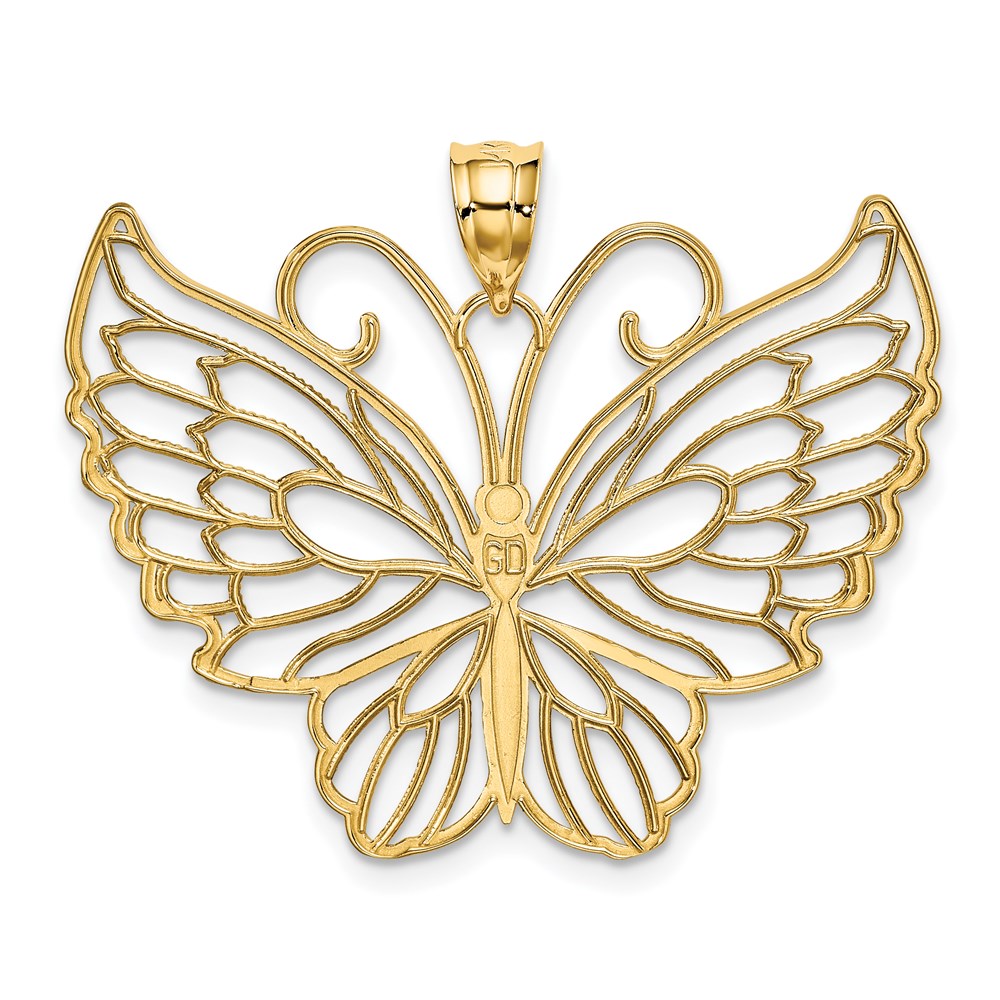 Alternate view of the 14k Yellow Gold Large Filigree Butterfly Pendant, 35mm (1 3/8 inch) by The Black Bow Jewelry Co.