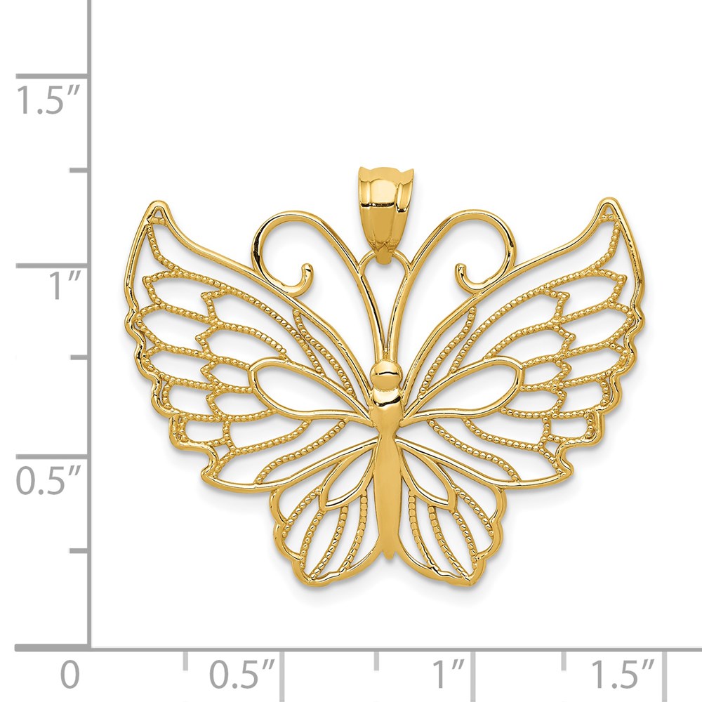 Alternate view of the 14k Yellow Gold Large Filigree Butterfly Pendant, 35mm (1 3/8 inch) by The Black Bow Jewelry Co.