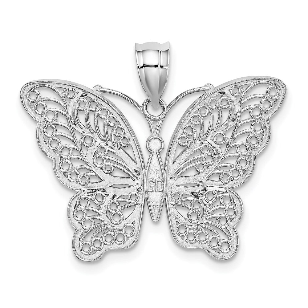 Alternate view of the 14k Yellow Gold & White Rhodium D/C Filigree Butterfly Pendant, 29mm by The Black Bow Jewelry Co.