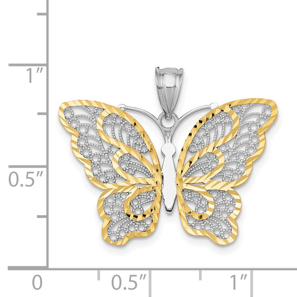 Alternate view of the 14k Yellow Gold & White Rhodium D/C Filigree Butterfly Pendant, 29mm by The Black Bow Jewelry Co.