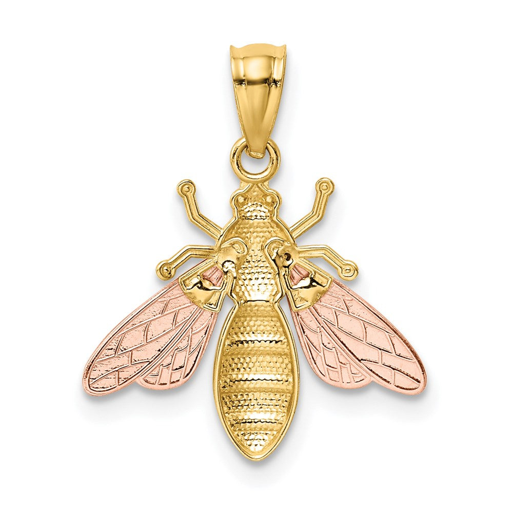 Alternate view of the 14k Two Tone Gold & White Rhodium 2D Bee Pendant, 17mm (5/8 inch) by The Black Bow Jewelry Co.