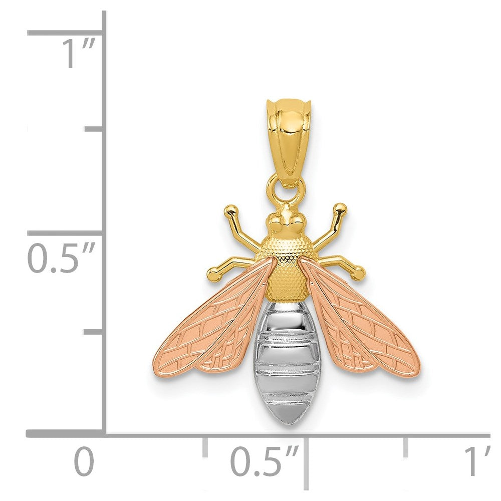 Alternate view of the 14k Two Tone Gold & White Rhodium 2D Bee Pendant, 17mm (5/8 inch) by The Black Bow Jewelry Co.