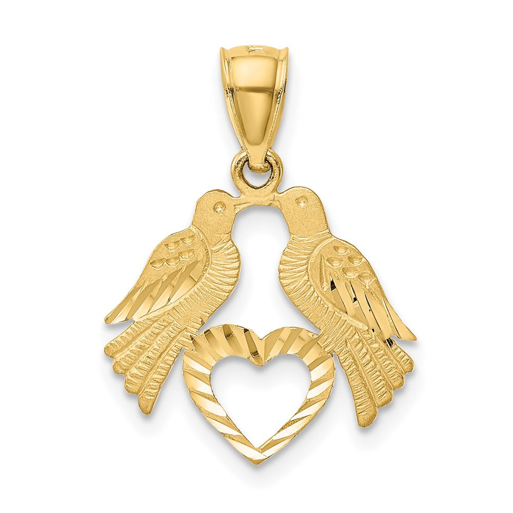 Alternate view of the 14k Yellow Gold Diamond Cut Love Birds & Heart Pendant, 17mm (5/8 in) by The Black Bow Jewelry Co.