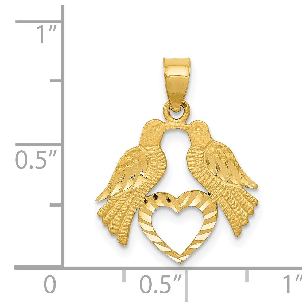 Alternate view of the 14k Yellow Gold Diamond Cut Love Birds & Heart Pendant, 17mm (5/8 in) by The Black Bow Jewelry Co.