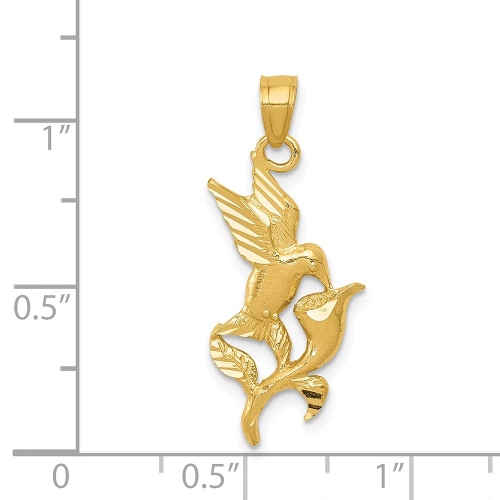 Alternate view of the 14k Yellow Gold 2D Hummingbird with Flower Pendant, 13mm (1/2 inch) by The Black Bow Jewelry Co.