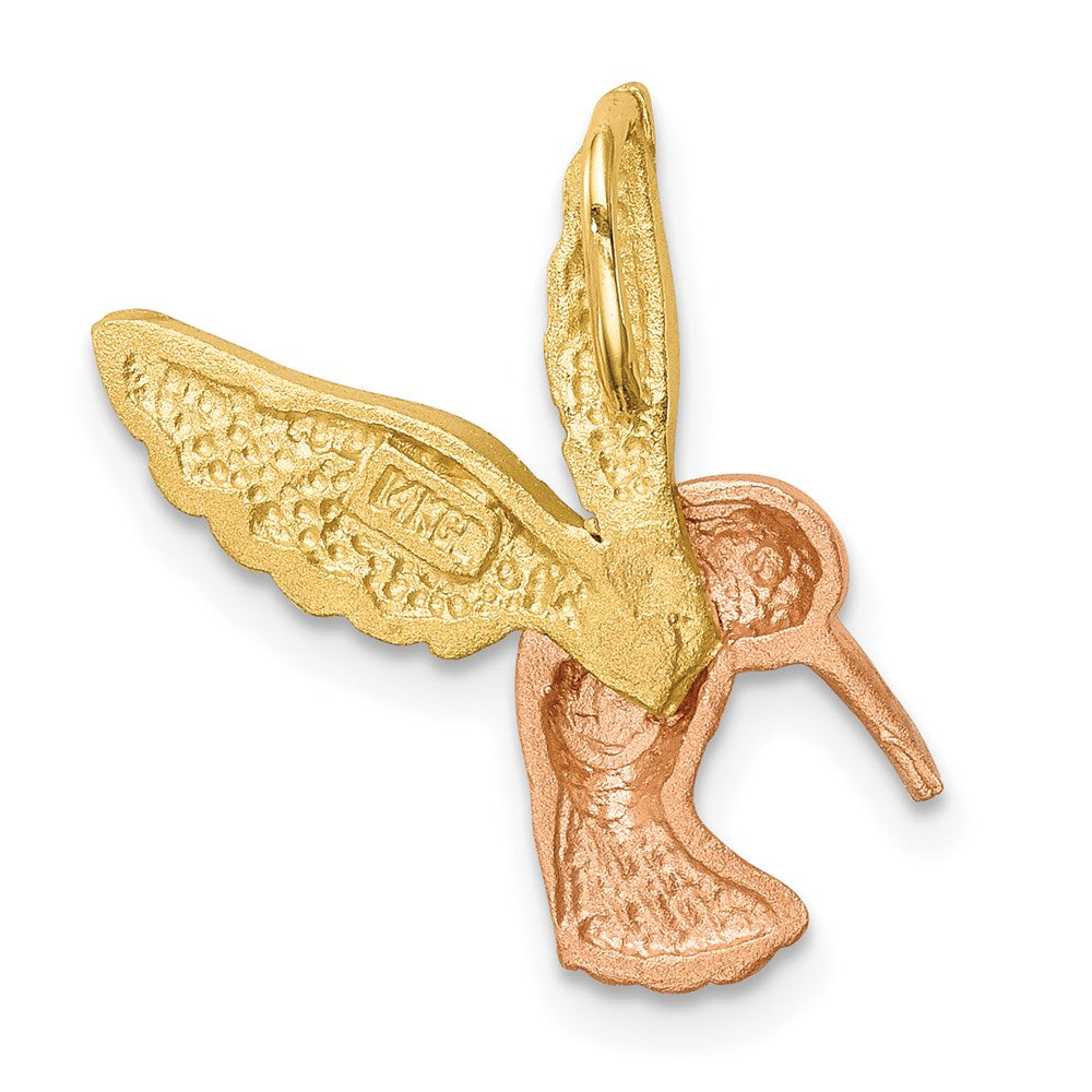 Alternate view of the 14k Two Tone Gold & White Rhodium 2D Hummingbird Slide Pendant, 18mm by The Black Bow Jewelry Co.