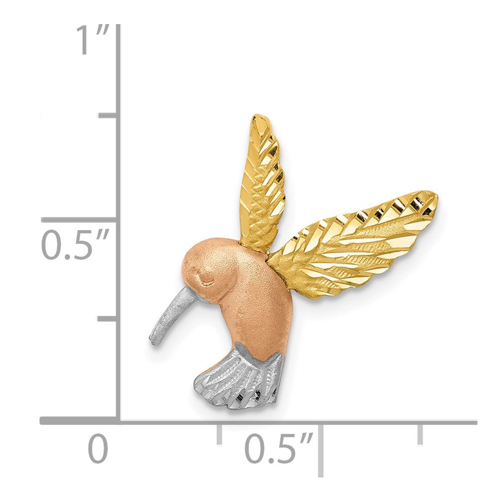 Alternate view of the 14k Two Tone Gold & White Rhodium 2D Hummingbird Slide Pendant, 18mm by The Black Bow Jewelry Co.
