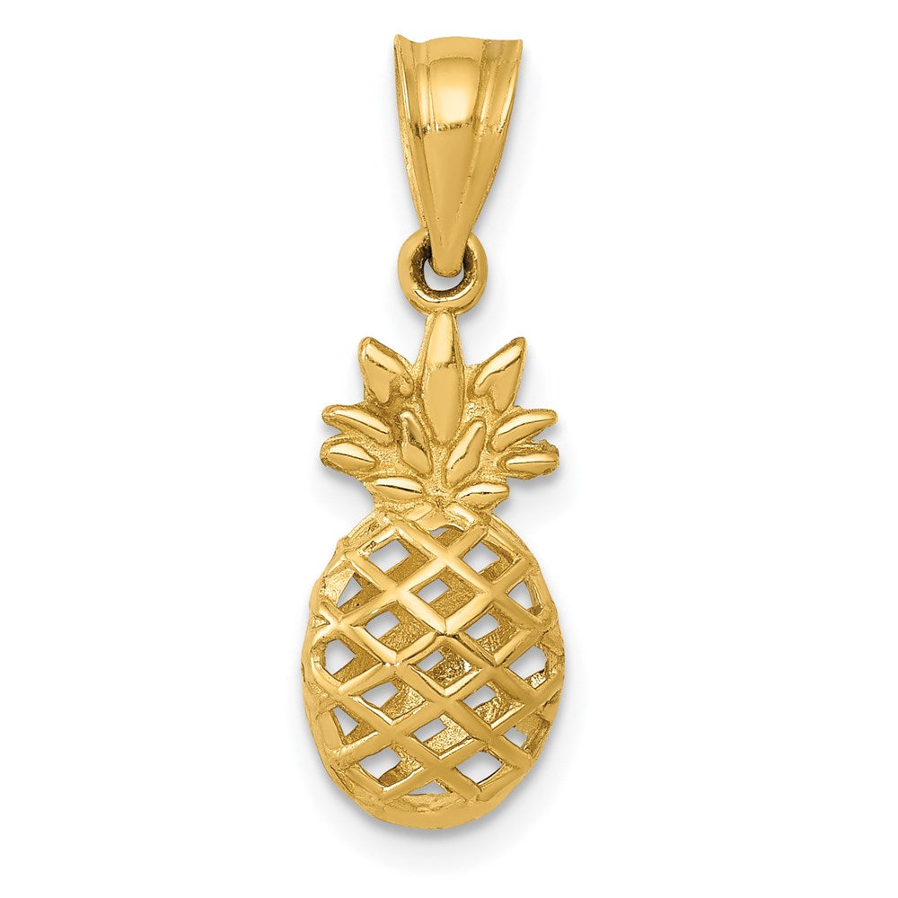 14k Yellow Gold 3D Pineapple Pendant, 9mm (3/8 inch), Item P26721 by The Black Bow Jewelry Co.