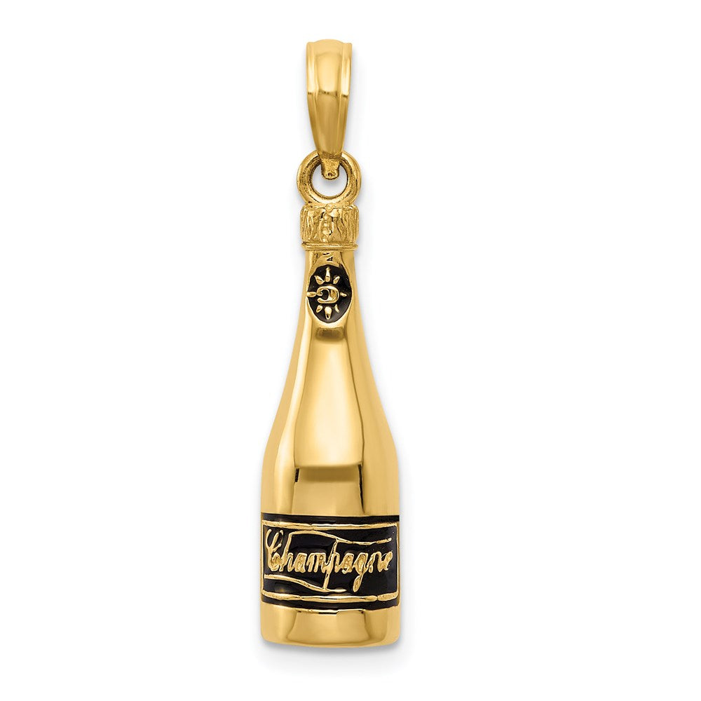 14k Yellow Gold 3D Enameled Champagne Bottle Pendant, 7mm, Item P26722 by The Black Bow Jewelry Co.
