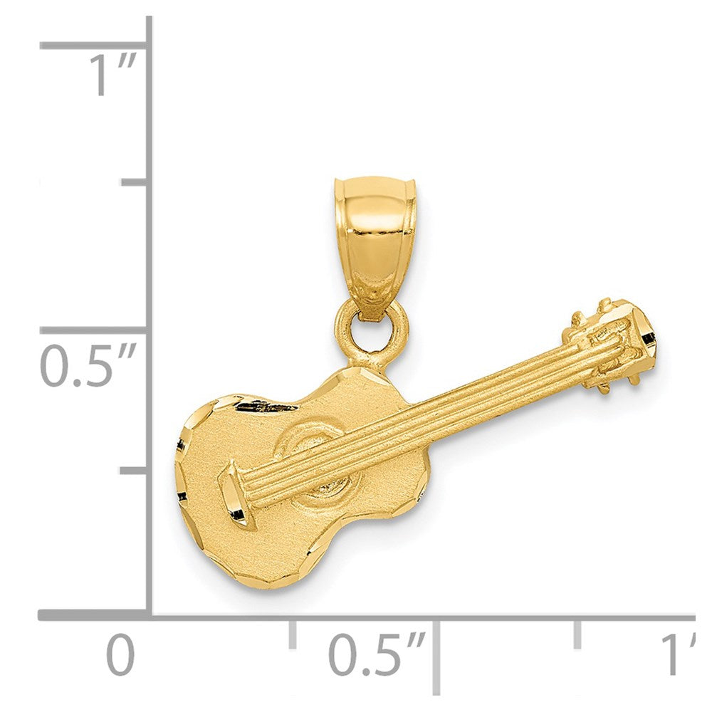 Alternate view of the 14k Yellow Gold Satin & Diamond Cut 2D Acoustic Guitar Pendant, 20mm by The Black Bow Jewelry Co.