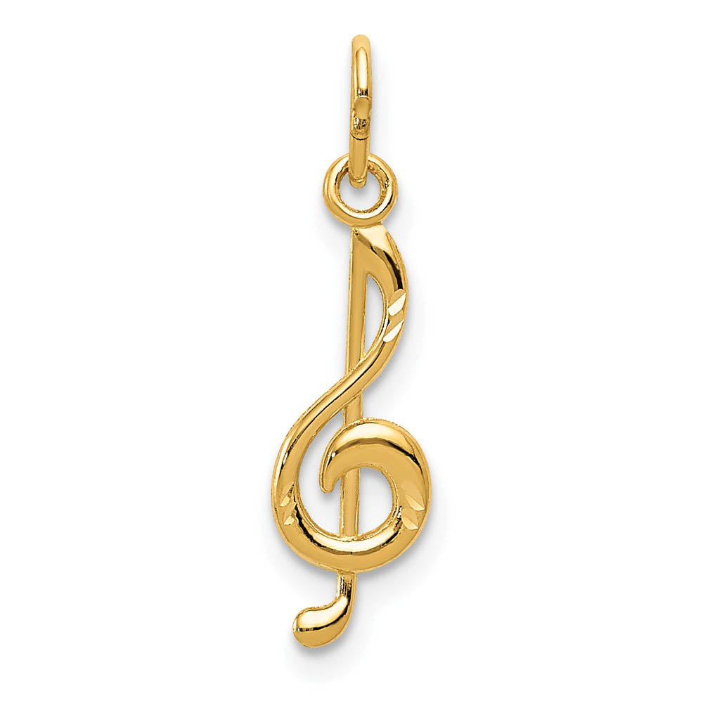 14k Yellow Gold Small Treble Clef Charm or Pendant, 5 x 21mm, Item P26754 by The Black Bow Jewelry Co.