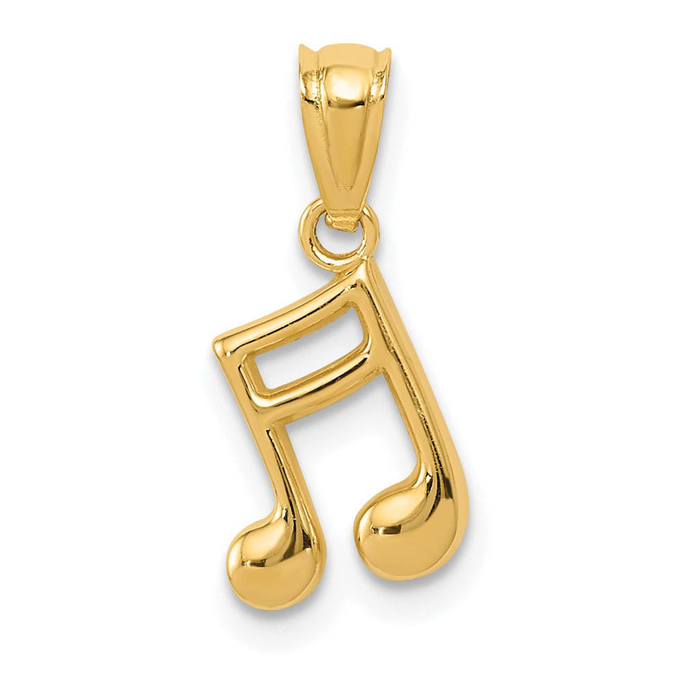 14k Yellow Gold Small 2D Double Note Pendant, 8mm (5/16 inch) - Black ...
