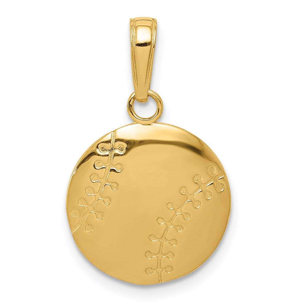 14k Yellow Gold Flat Back Polished Baseball Pendant, 14mm (9/16 inch), Item P26766 by The Black Bow Jewelry Co.