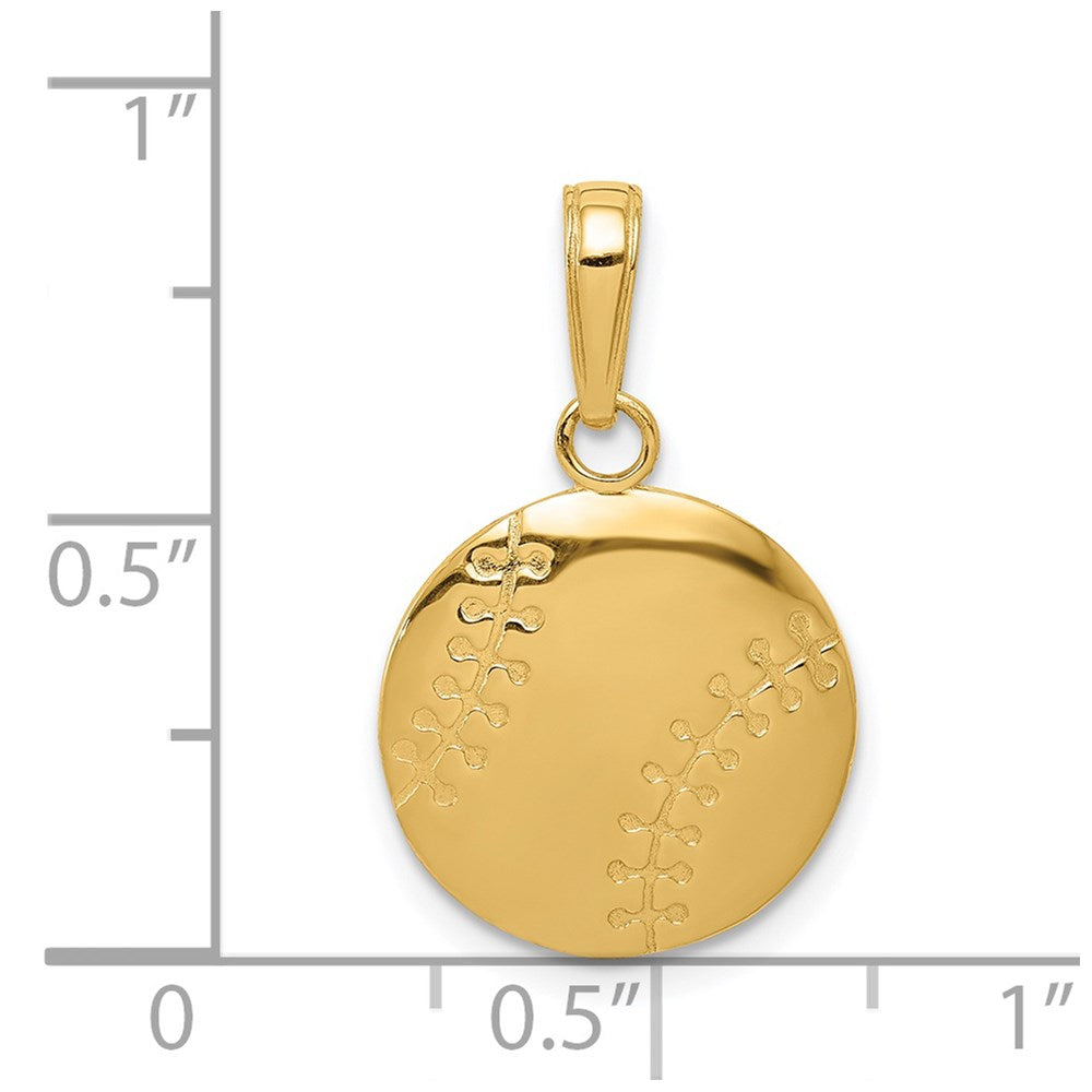 Alternate view of the 14k Yellow Gold Flat Back Polished Baseball Pendant, 14mm (9/16 inch) by The Black Bow Jewelry Co.