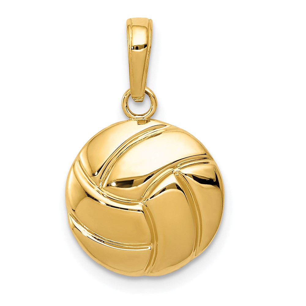 14k Yellow Gold Polished Volleyball Pendant, 13mm (1/2 inch), Item P26767 by The Black Bow Jewelry Co.