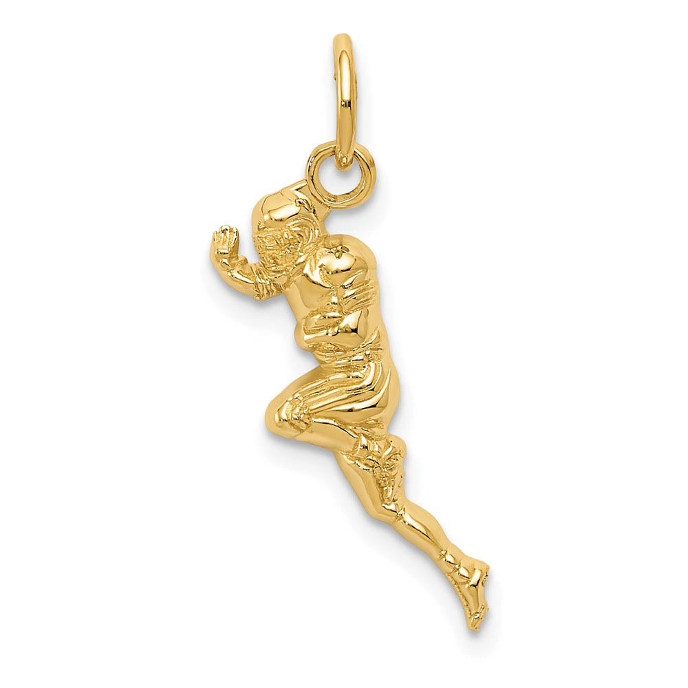 14k Yellow Gold 2D Football Player Charm or Pendant, 7 x 26mm, Item P26775 by The Black Bow Jewelry Co.