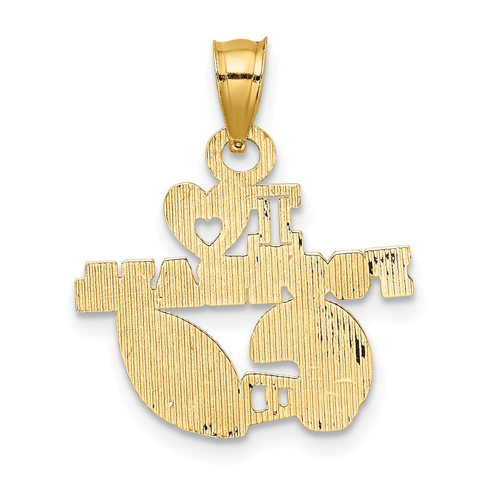 Alternate view of the 14k Yellow Gold Small I Heart Football Pendant, 17mm (5/8 inch) by The Black Bow Jewelry Co.