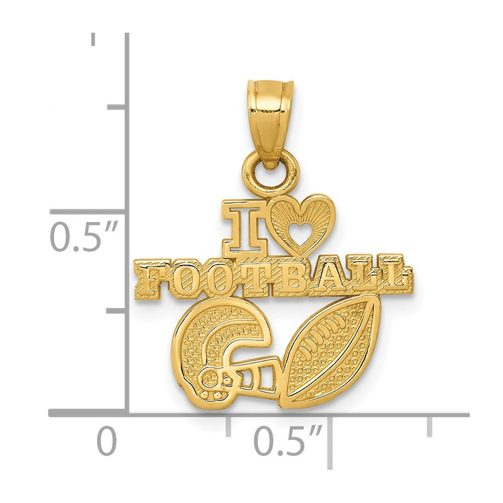 Alternate view of the 14k Yellow Gold Small I Heart Football Pendant, 17mm (5/8 inch) by The Black Bow Jewelry Co.