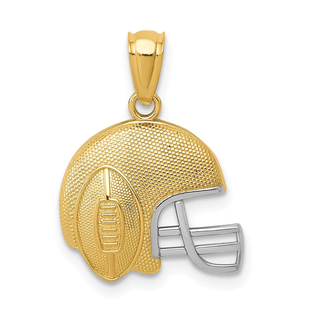 14k Yellow Gold & White Rhodium Football Helmet Pendant, 14mm, Item P26780 by The Black Bow Jewelry Co.