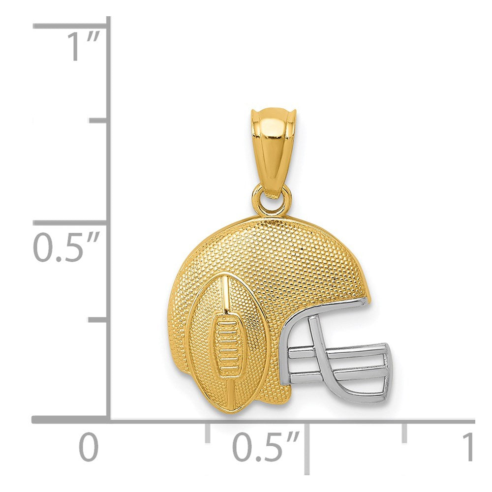 Alternate view of the 14k Yellow Gold & White Rhodium Football Helmet Pendant, 14mm by The Black Bow Jewelry Co.
