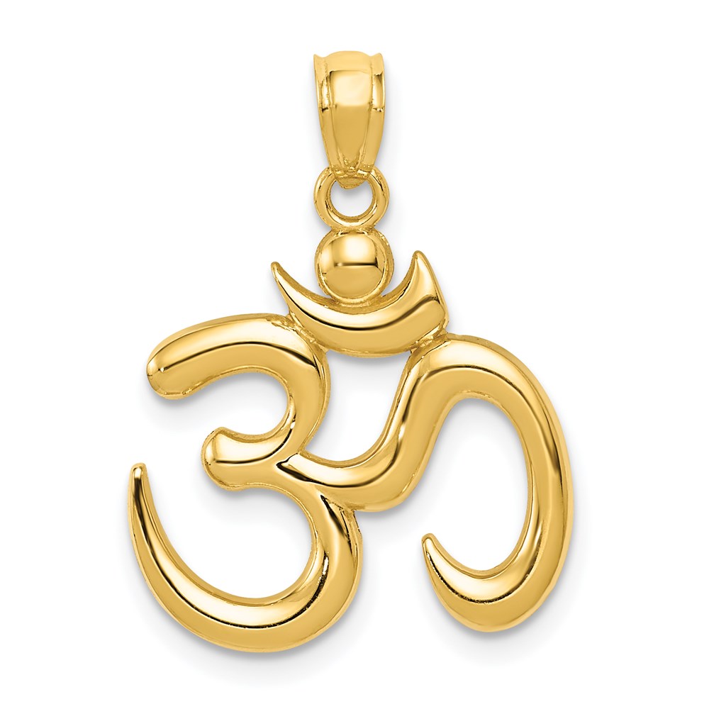 14k Yellow Gold 2D Om Symbol Pendant, 17mm (5/8 inch), Item P26792 by The Black Bow Jewelry Co.