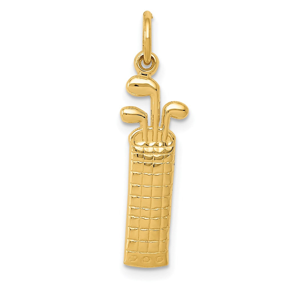 14k Yellow Gold Satin & Diamond Cut Golf Bag Pendant, 7 x 27mm, Item P26795 by The Black Bow Jewelry Co.