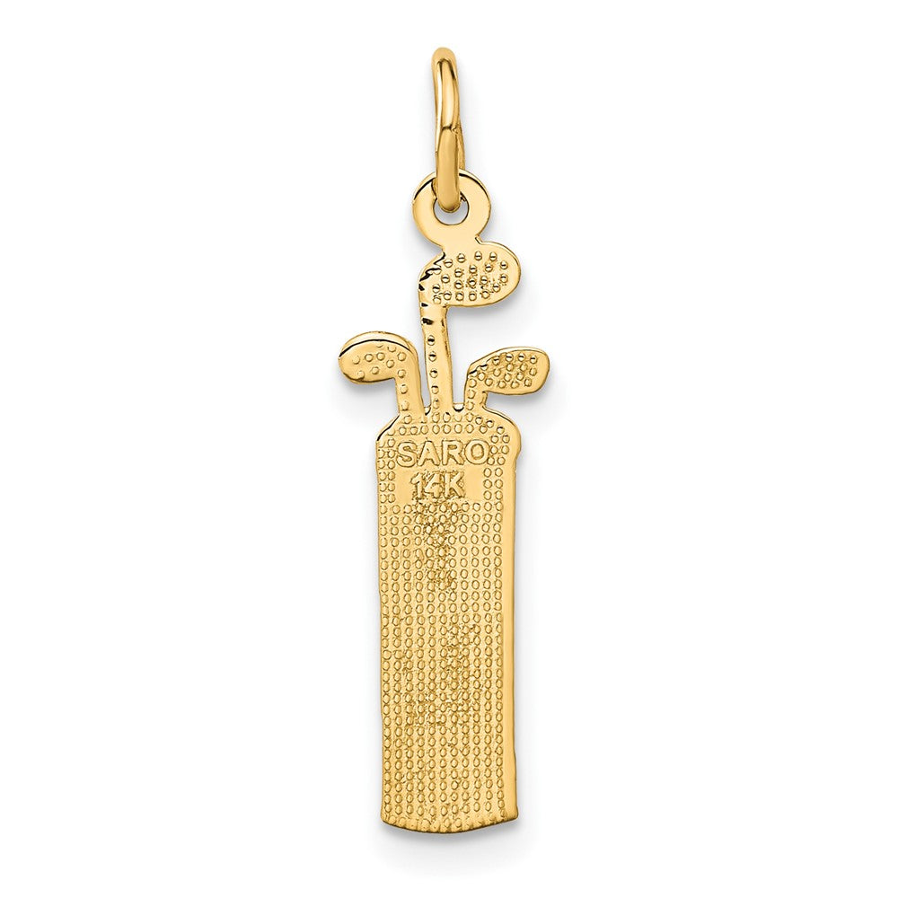 Alternate view of the 14k Yellow Gold Satin & Diamond Cut Golf Bag Pendant, 7 x 27mm by The Black Bow Jewelry Co.