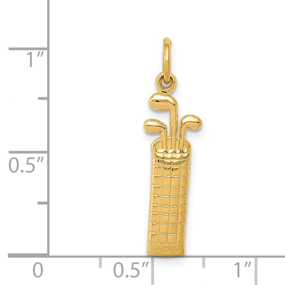 Alternate view of the 14k Yellow Gold Satin & Diamond Cut Golf Bag Pendant, 7 x 27mm by The Black Bow Jewelry Co.