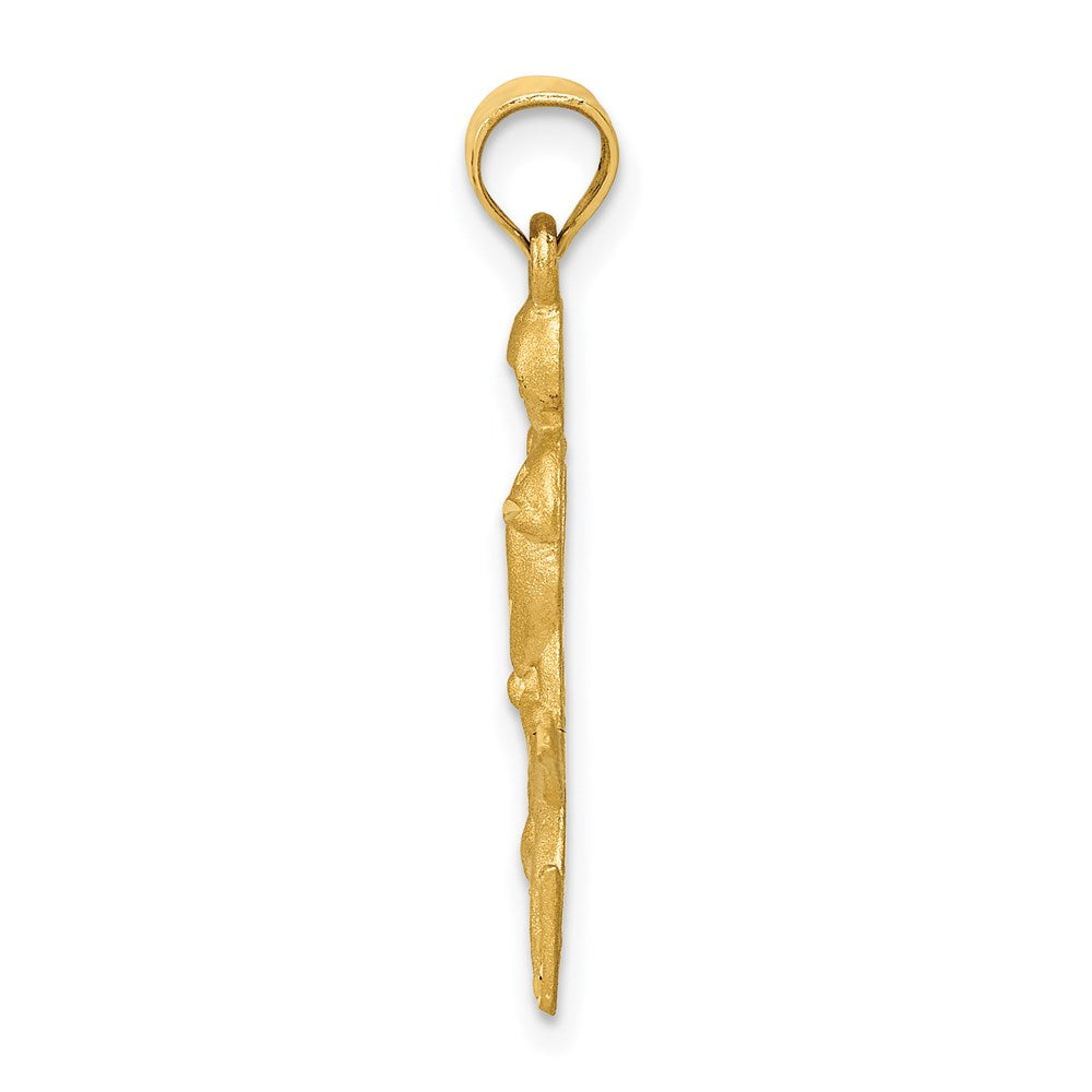 Alternate view of the 14k Yellow Gold Satin & Diamond Cut Hockey Player Pendant, 17mm by The Black Bow Jewelry Co.