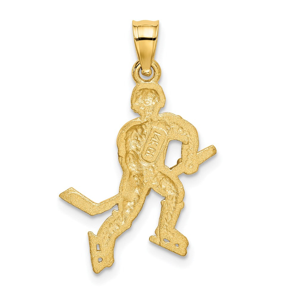 Alternate view of the 14k Yellow Gold Satin & Diamond Cut Hockey Player Pendant, 17mm by The Black Bow Jewelry Co.