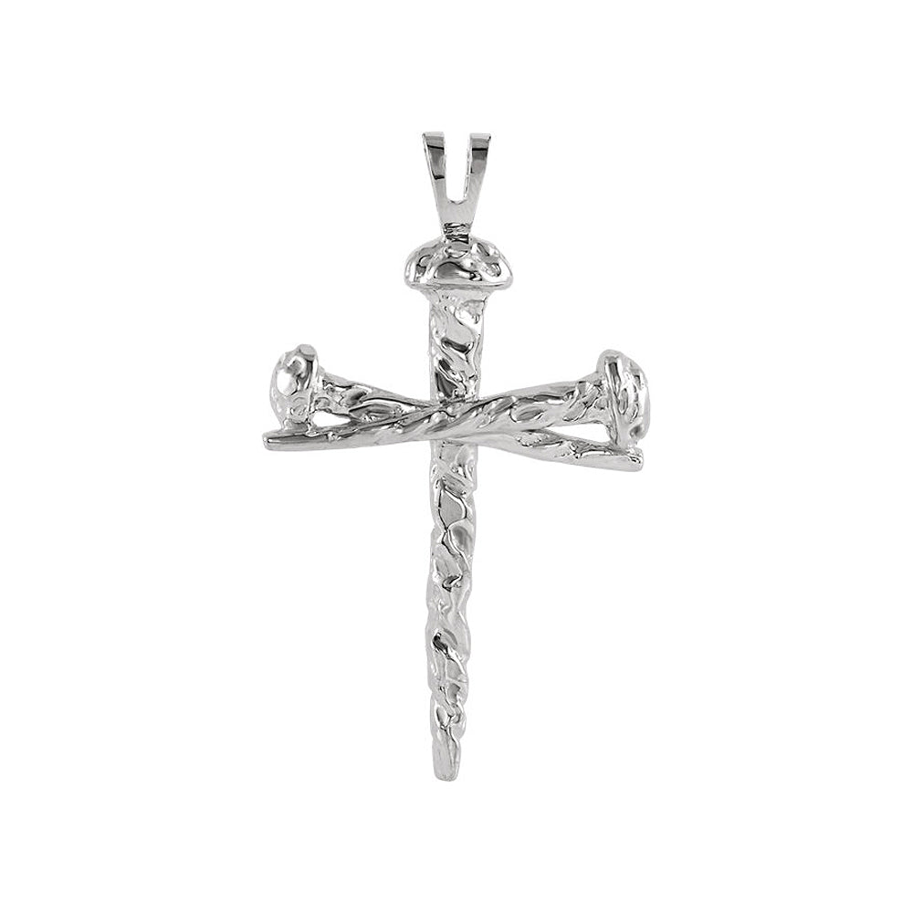 Men's 14k White Gold Polished Nail Cross Pendant, 24 x 34mm, Item P26799-24 by The Black Bow Jewelry Co.