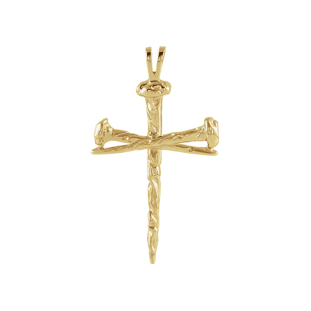 Men's 14k Yellow Gold Polished Nail Cross Pendant, 24 x 34mm, Item P26800-24 by The Black Bow Jewelry Co.