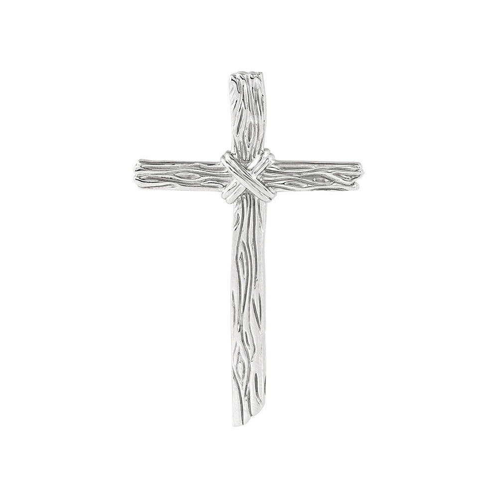 Alternate view of the 14k Gold or Sterling Silver Woodgrain Rope Cross Pendant, 32 x 51mm by The Black Bow Jewelry Co.