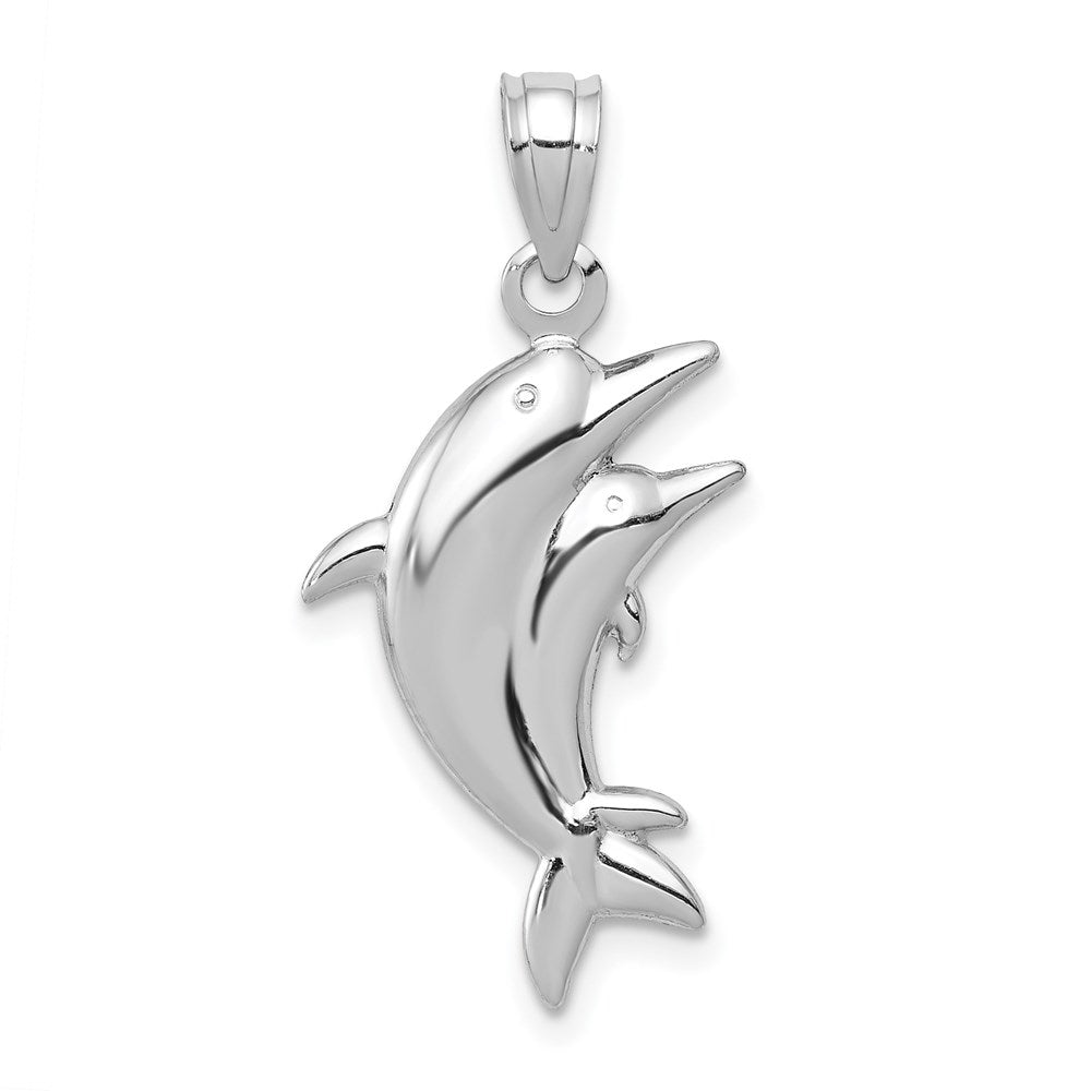 14k Yellow or White Gold Dolphin Pair Pendant, 13 x 20mm