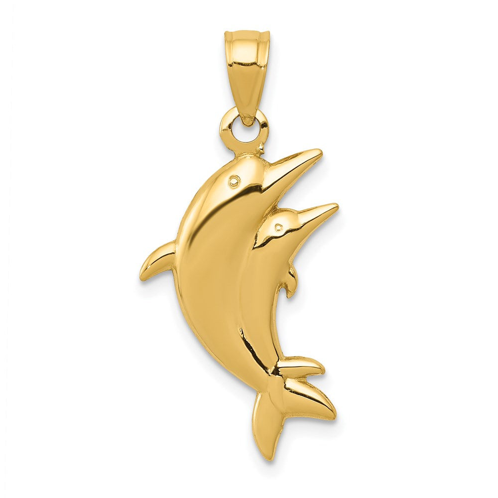 14k Yellow or White Gold Dolphin Pair Pendant, 13 x 20mm, Item P26811 by The Black Bow Jewelry Co.