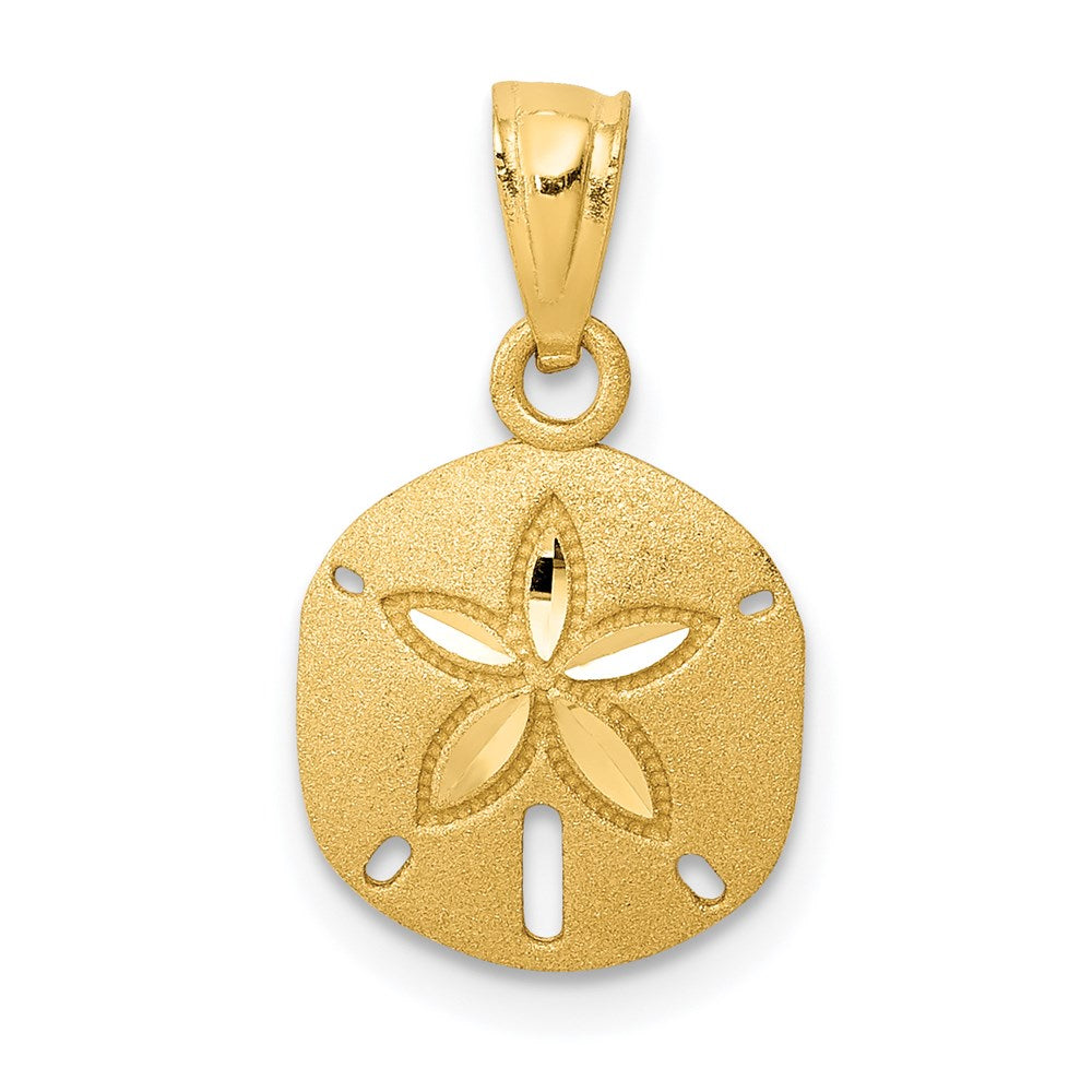 14k Yellow Gold Satin & Diamond-Cut Sand Dollar Pendant, 10mm, Item P26816-10 by The Black Bow Jewelry Co.