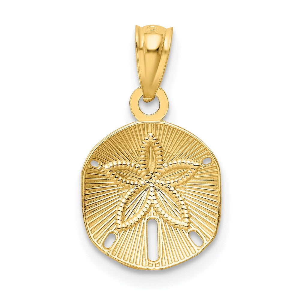 Alternate view of the 14k Yellow Gold Satin & Diamond-Cut Sand Dollar Pendant, 10mm by The Black Bow Jewelry Co.