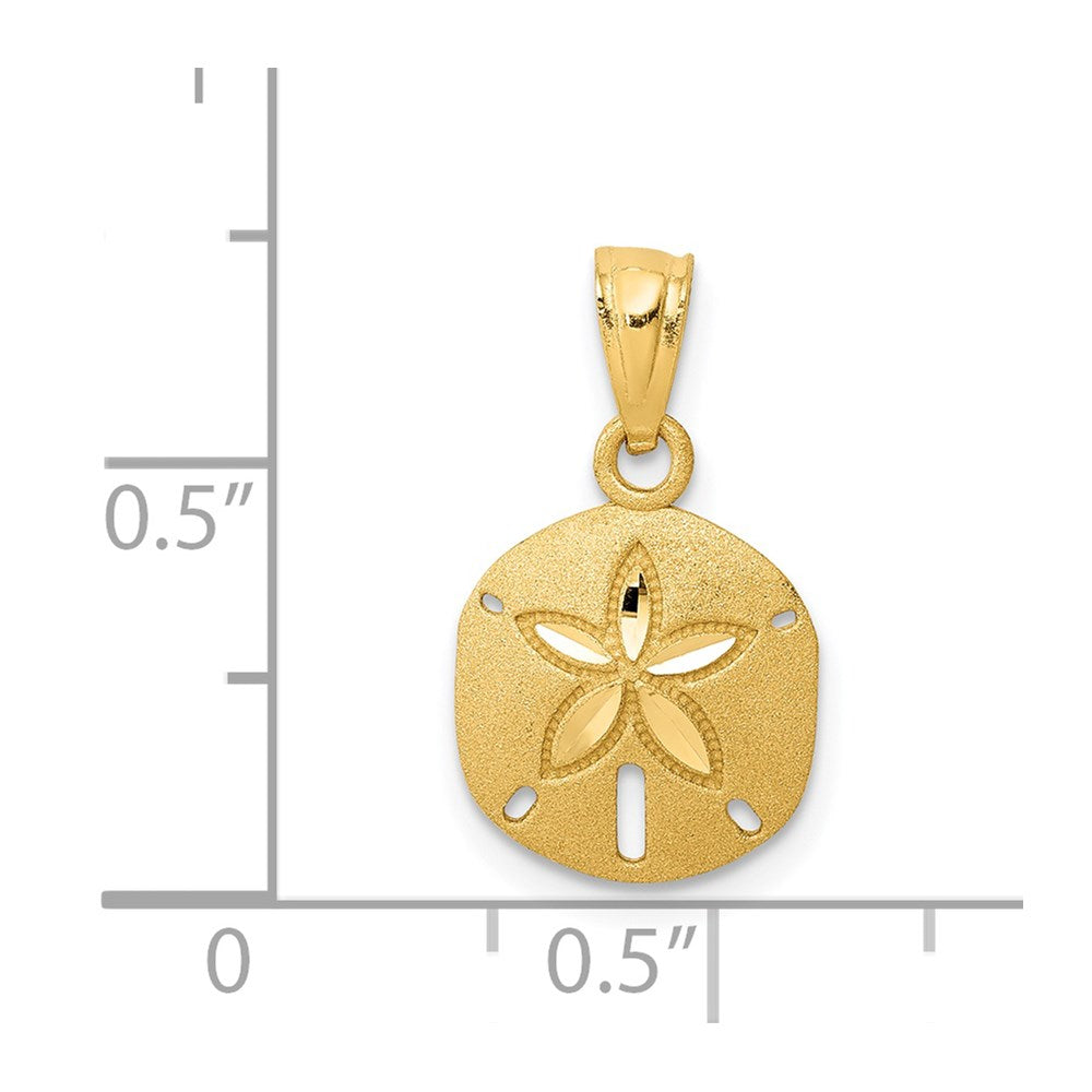 Alternate view of the 14k Yellow Gold Satin & Diamond-Cut Sand Dollar Pendant, 10mm by The Black Bow Jewelry Co.