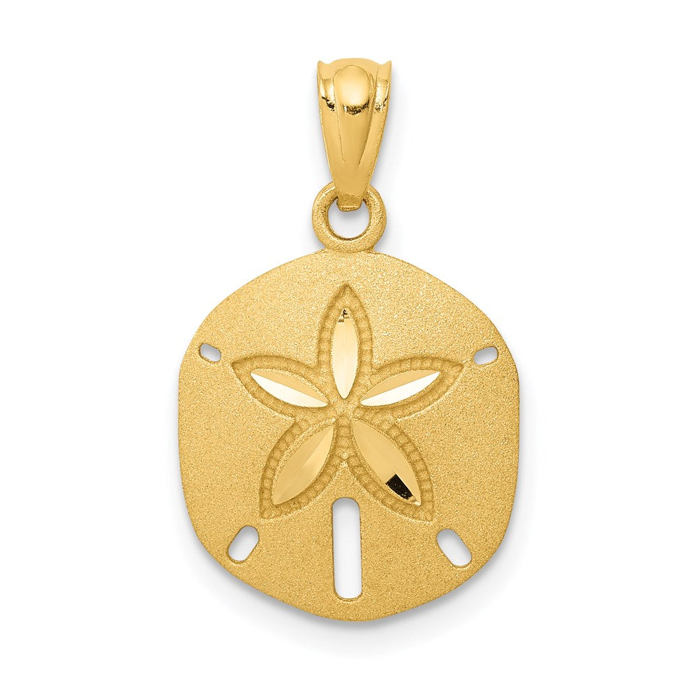 14k Yellow Gold Satin & Diamond-Cut Sand Dollar Pendant, Item P26816 by The Black Bow Jewelry Co.
