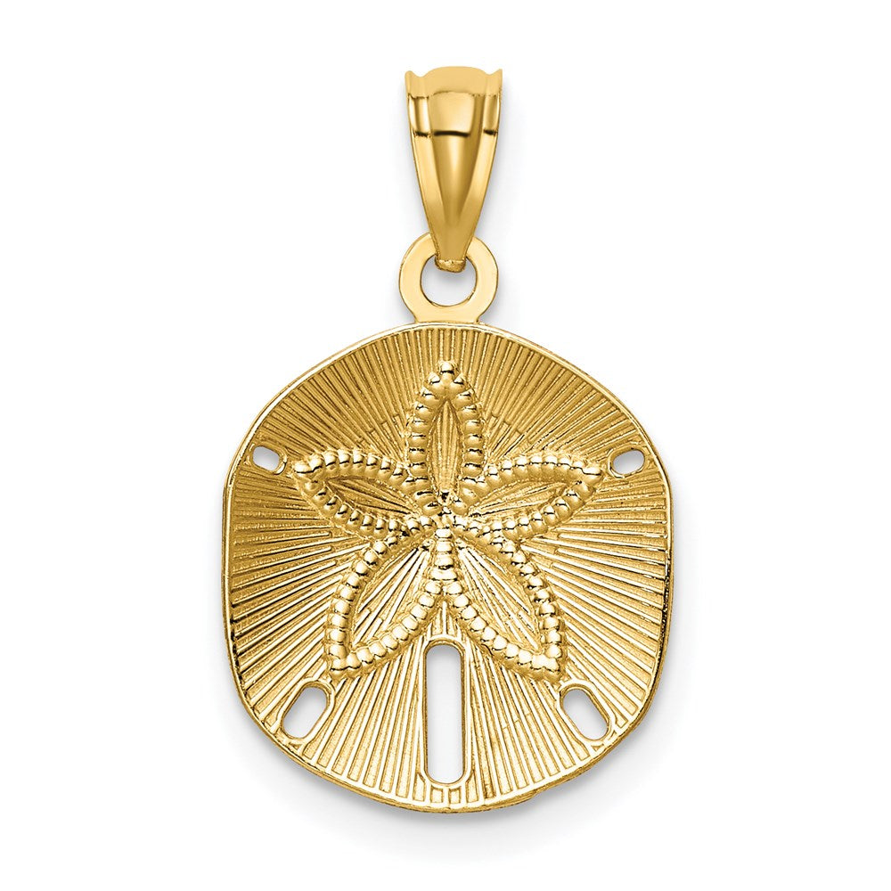 Alternate view of the 14k Yellow Gold Satin & Diamond-Cut Sand Dollar Pendant, 13mm by The Black Bow Jewelry Co.