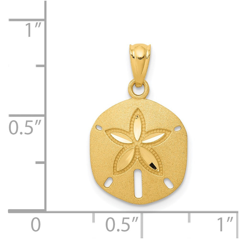 Alternate view of the 14k Yellow Gold Satin & Diamond-Cut Sand Dollar Pendant, 13mm by The Black Bow Jewelry Co.