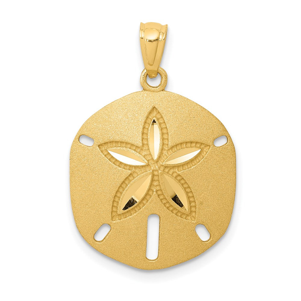 14k Yellow Gold Satin & Diamond-Cut Sand Dollar Pendant, 17mm, Item P26816-17 by The Black Bow Jewelry Co.