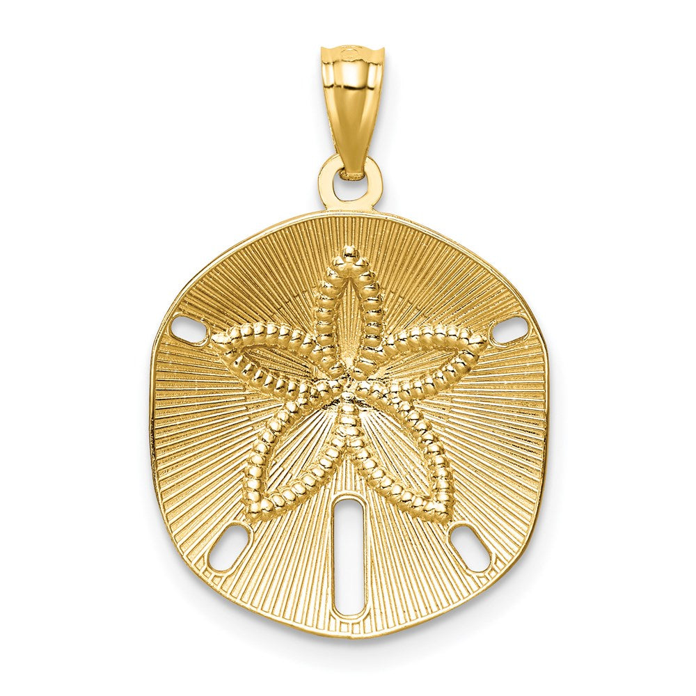 Alternate view of the 14k Yellow Gold Satin & Diamond-Cut Sand Dollar Pendant, 17mm by The Black Bow Jewelry Co.
