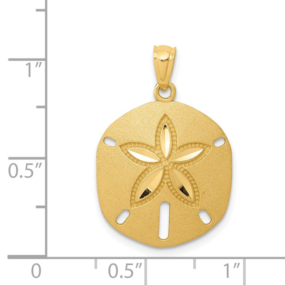 Alternate view of the 14k Yellow Gold Satin & Diamond-Cut Sand Dollar Pendant, 17mm by The Black Bow Jewelry Co.